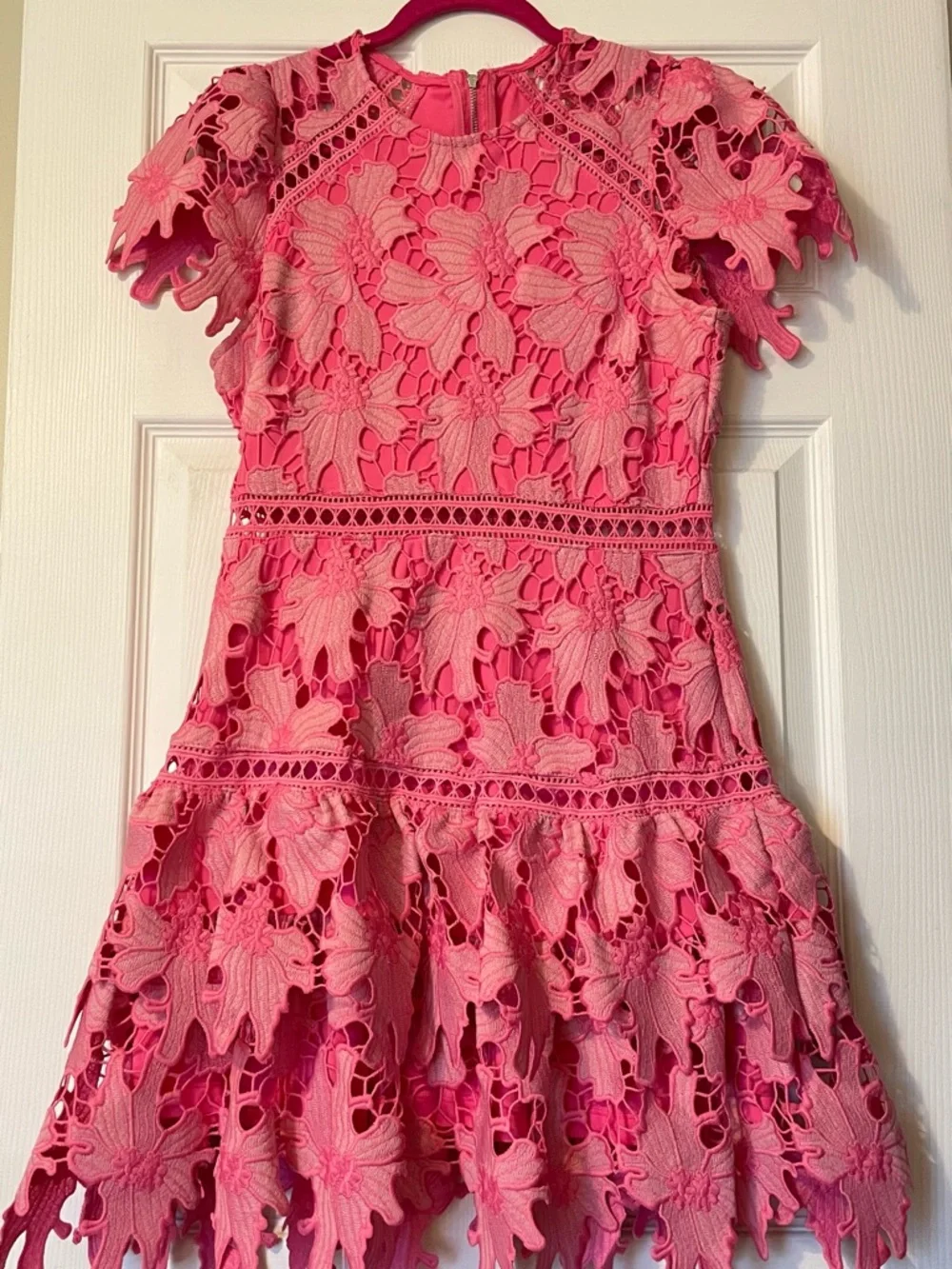 Eyelet Lace Short-Sleeve Mini Dress in Pink - Picture 4 of 5